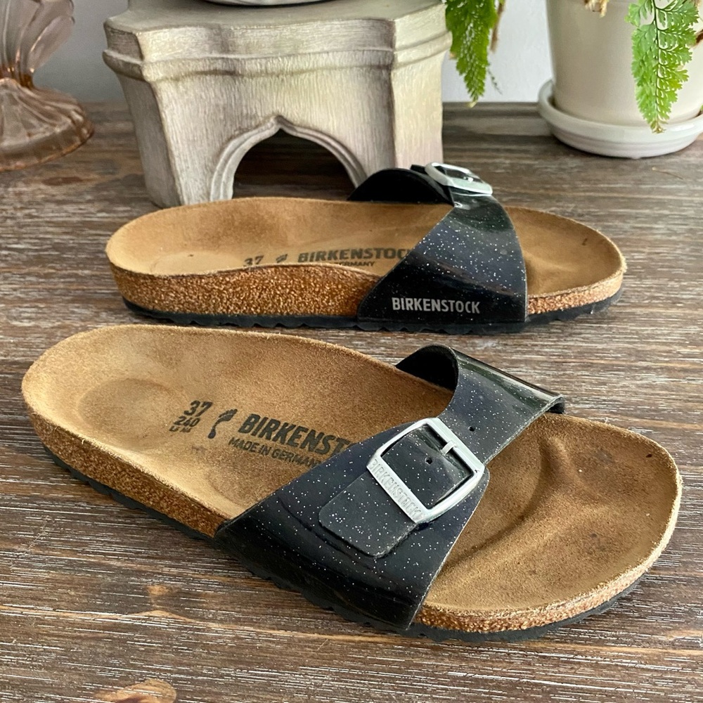BIRKENSTOCK Madrid Birko-Flor Single Strap‎ Sandal Slide Black Womens US6 6-6.5